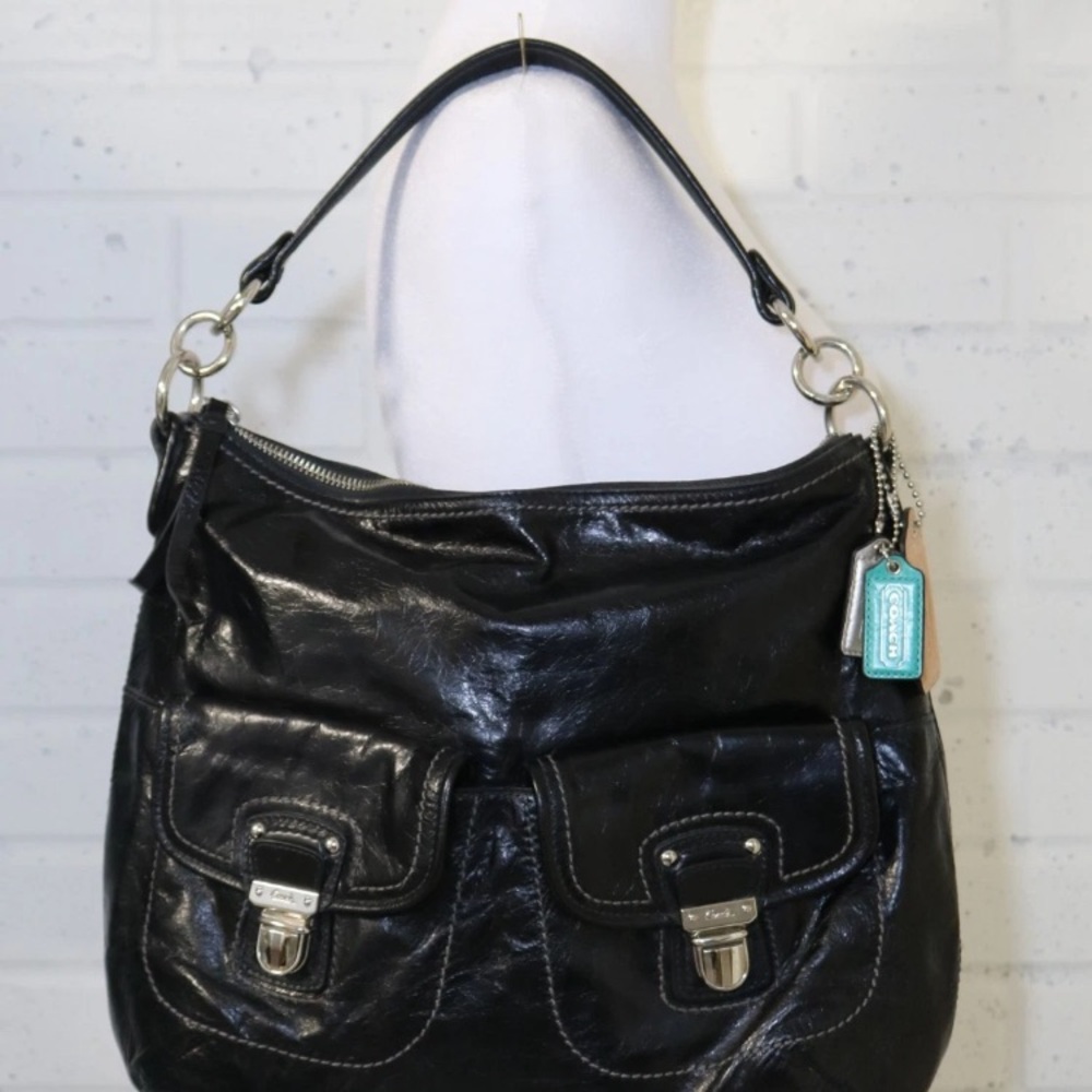 Vintage Coach Black crinkle Leather Shoulder Bag
